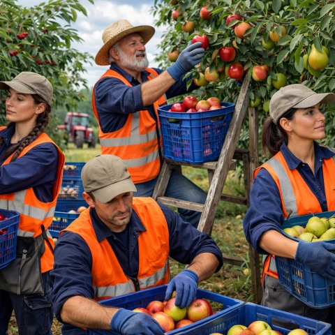 Farm workers picking fresh fruit